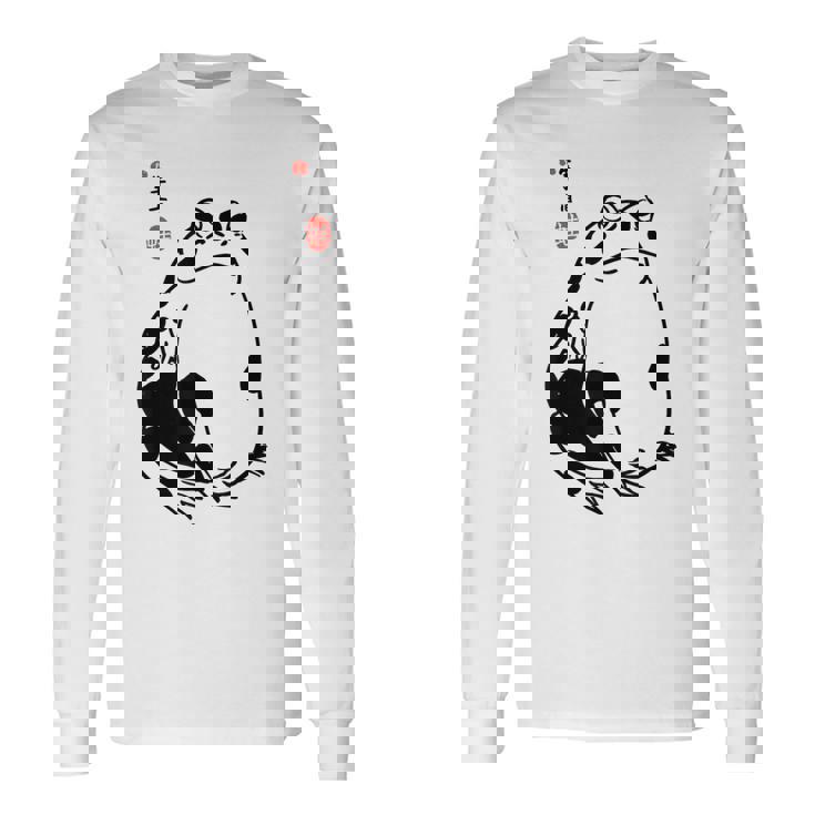 和風カエル漢字ミニマリストアート 長袖Tシャツ