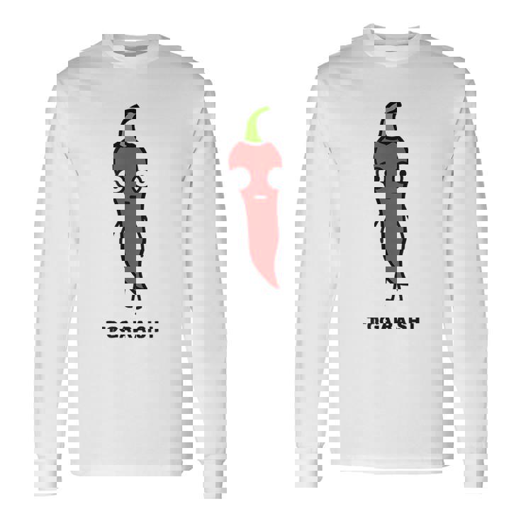 唐辛子 顔 イラスト かわいい おもしろ 面白い 簡単 シンプル ゆるい 野菜 長袖Tシャツ