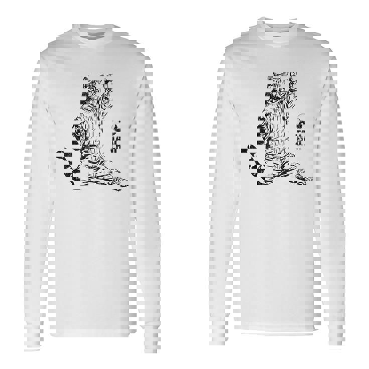 太極拳 猫 格闘技 面白い 猫 格闘 長袖Tシャツ