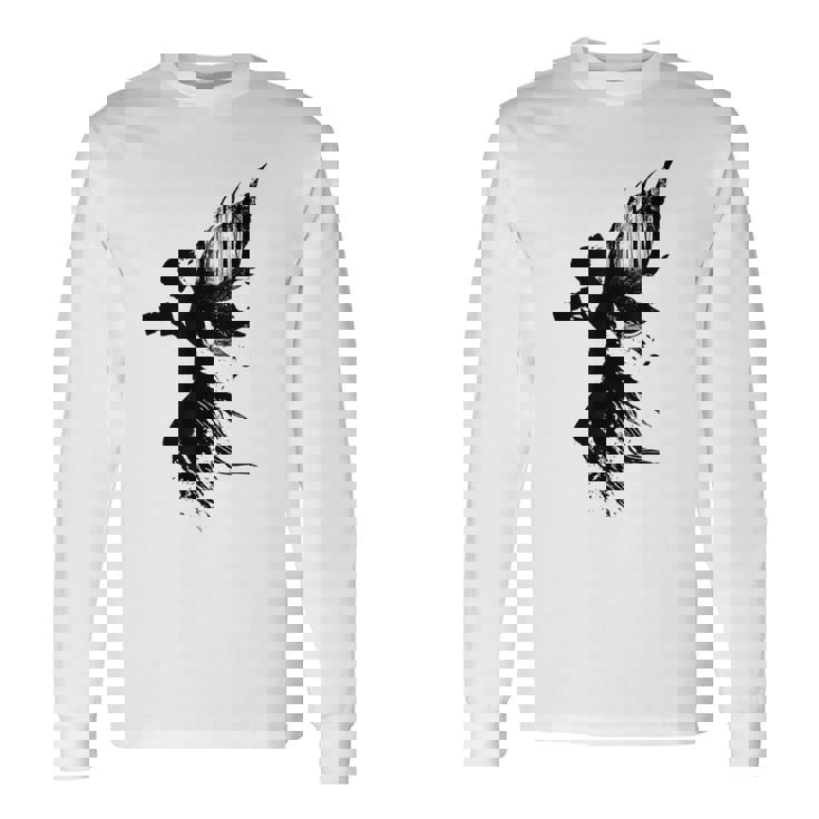 妖精 神話 ホールド カメラ グラフィック ファンタジー ポートレート 妖精 長袖Tシャツ