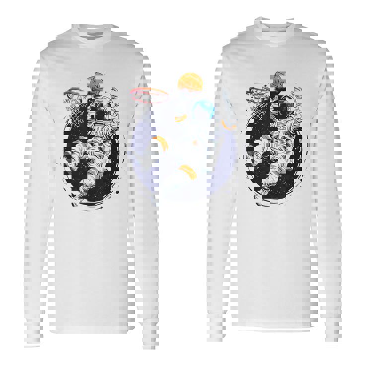 宇宙飛行士 バスケットボール 宇宙 ボール 惑星 銀河 長袖Tシャツ