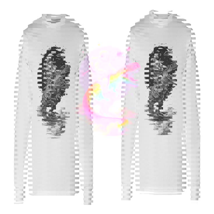 宇宙飛行士tレックス 恐竜 宇宙人 宇宙人 惑星 銀河 長袖Tシャツ