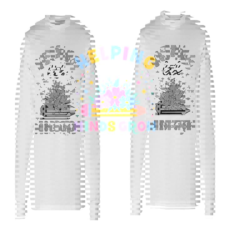 小さな心の成長を助ける ワイルドフラワー 幼稚園 先生 長袖Tシャツ