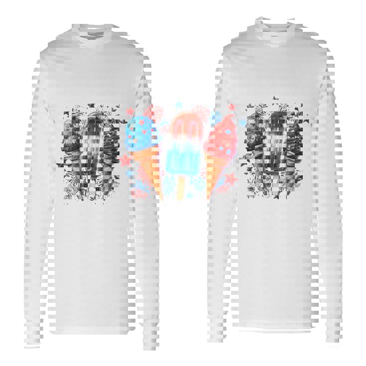 少年 赤 白 青 アメリカ国旗 7月4日 アイスキャンディー 愛国的 長袖tシャツ 長袖Tシャツ ギフトのアイデア