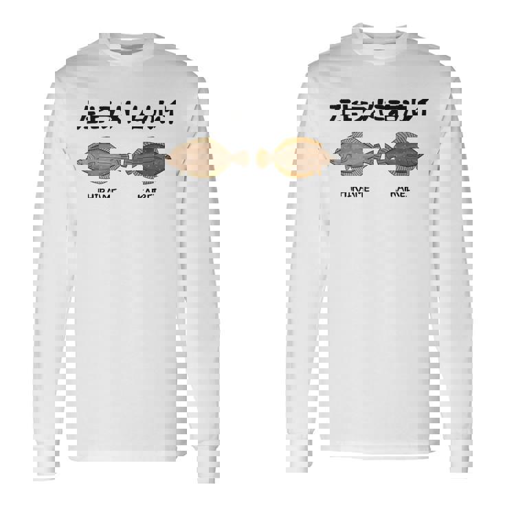 左ヒラメに右カレイ Hirame Karei 魚好き 願掛け 釣り好き 海釣り 趣味 おもしろ ネタ 趣味釣り 船 釣り 長袖Tシャツ