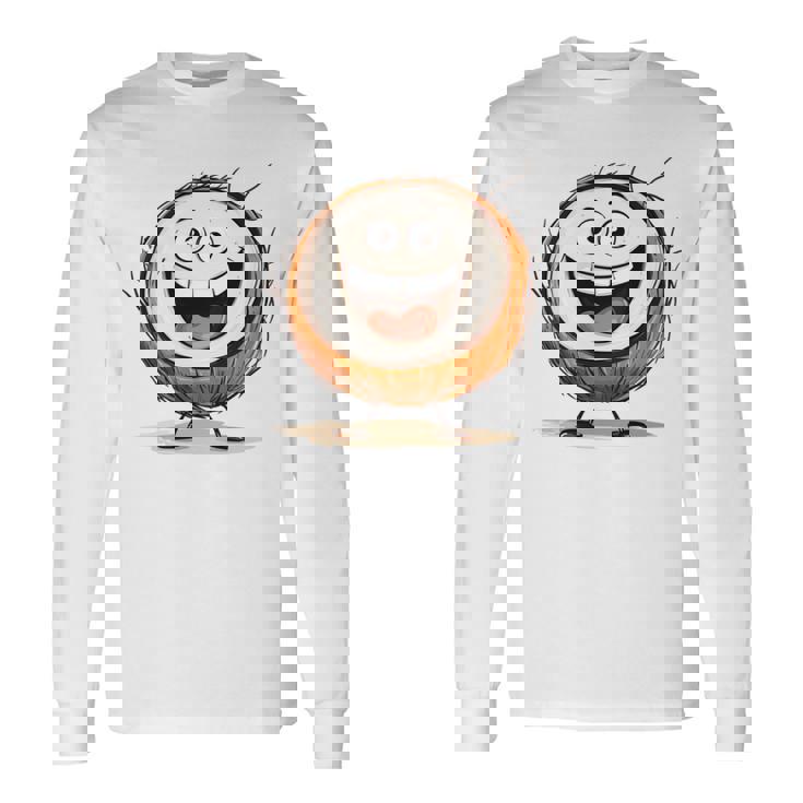 幸せな笑顔のココナッツの顔の漫画 長袖tシャツ 長袖Tシャツ