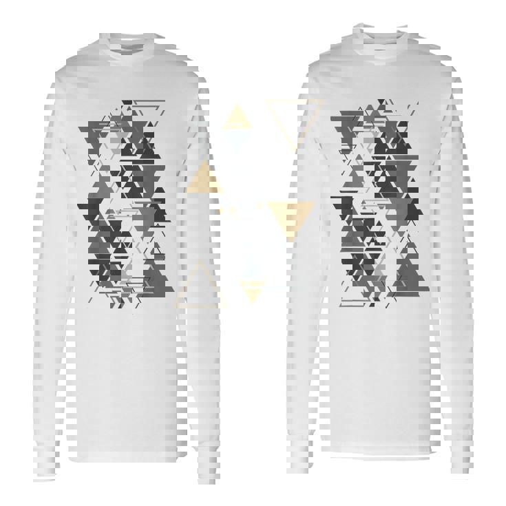 幾何学図形 抽象 モダンアート ヴィンテージ 三角形 長袖Tシャツ