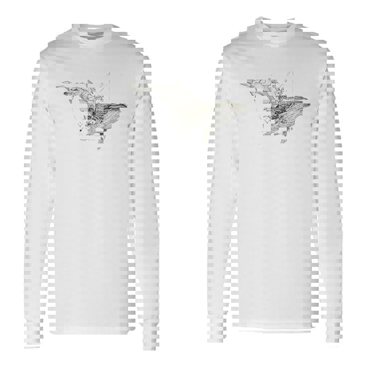 幾何学的クジラtシャツ メンズ シャツ レディース ブラック ホワイト 長袖Tシャツ