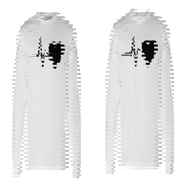 心電図のパターン ハートカラー ブラック 長袖Tシャツ
