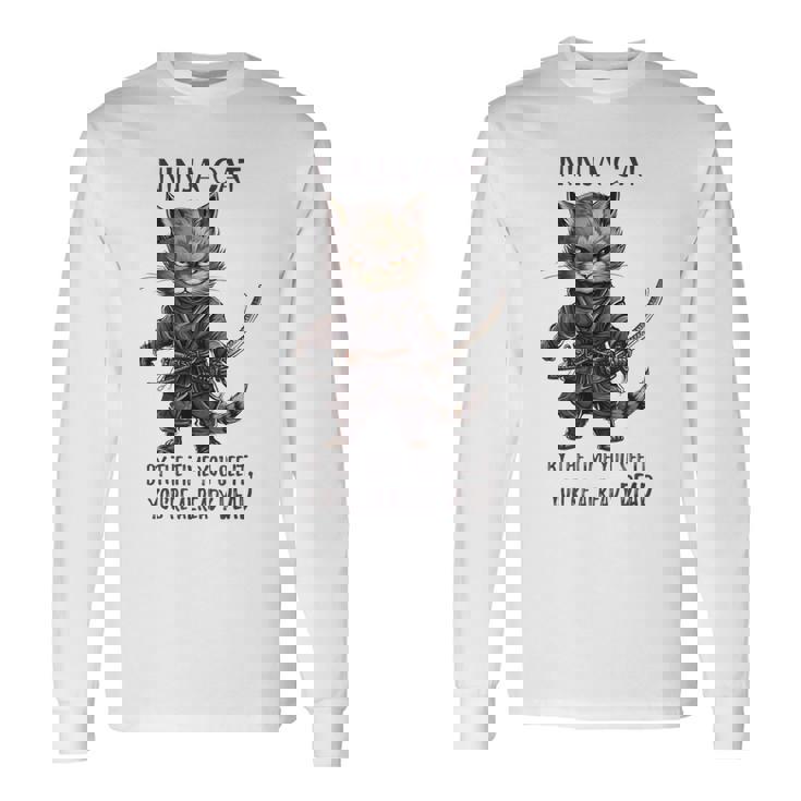 忍者猫、日本のサムライ カワイイ猫タトゥー 面白い 長袖Tシャツ