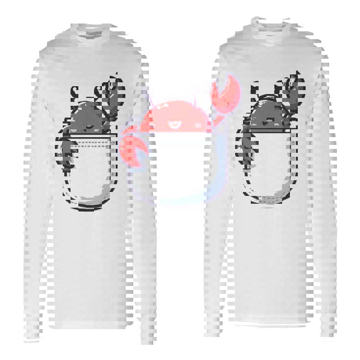 愛らしい かわいい ちび 和 ポケット カワイイ カニ 長袖Tシャツ