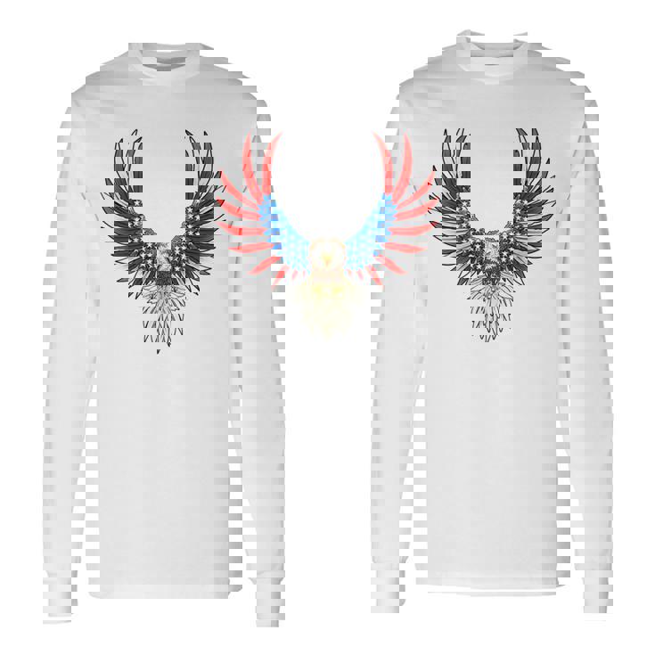 愛国的なアメリカ国旗イーグル 7月4日 バックプリント アメリカン 長袖Tシャツ