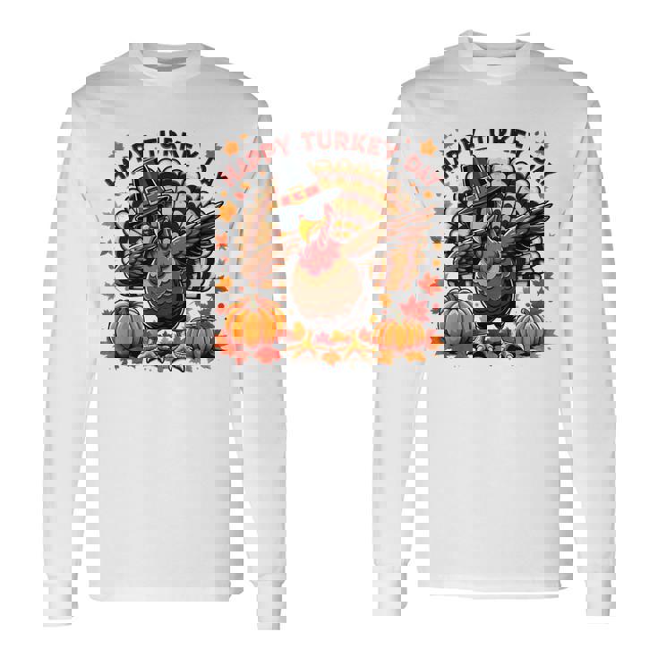 感謝祭 おもしろい 七面鳥巡礼者 軽くたたく 幸せな七面鳥の日 長袖Tシャツ