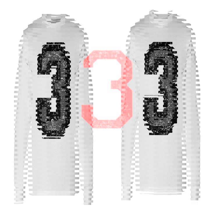 数字 3 ヴィンテージブラック&レッド 長袖Tシャツ