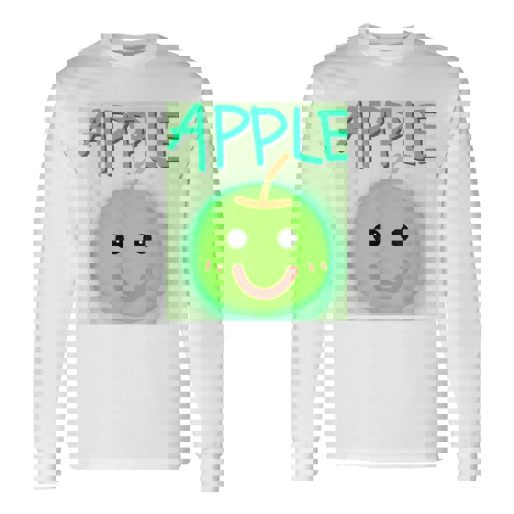 日本 りんご 青りんご かわいい 笑顔 長袖Tシャツ