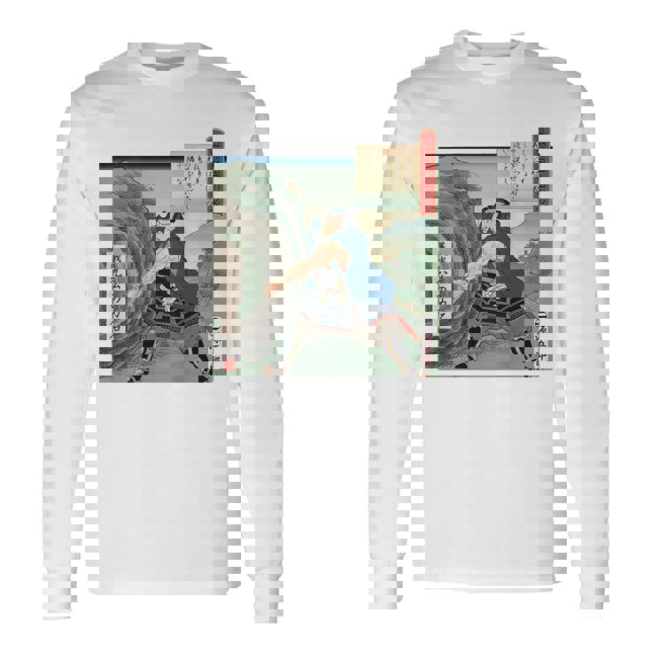 日本 浮世絵 出羽国 山形 山形城 ５７万石 最上義光 源氏 蔵王 力石 バックプリント 長袖Tシャツ