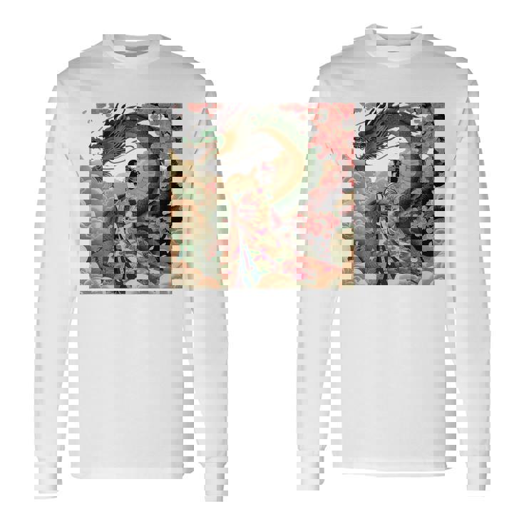 日本 浮世絵 桜 着物 竜 綺麗 日本髪 長袖Tシャツ