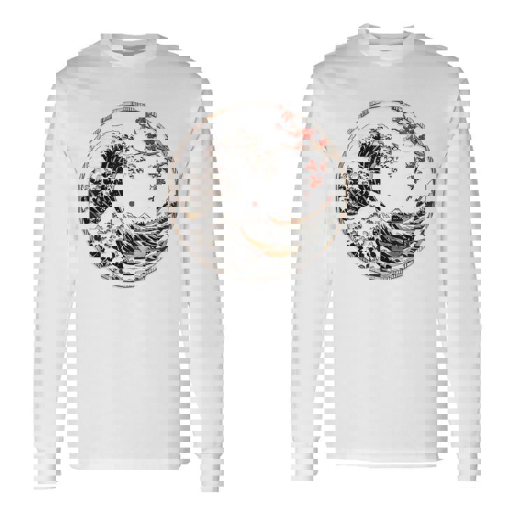 日本 神奈川 波 津波 浮世絵 日本美術 長袖Tシャツ