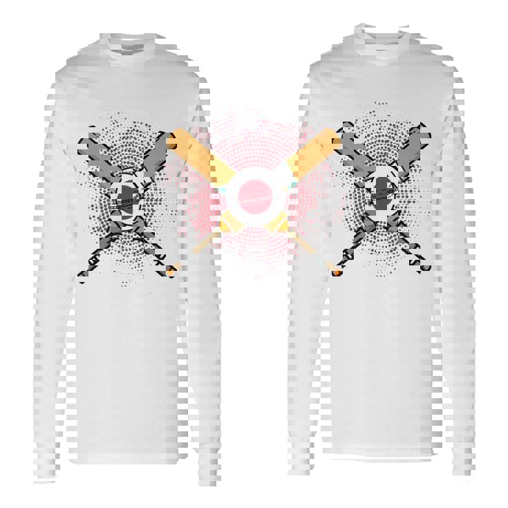 日本のクリケットラケットとボールの旗 長袖tシャツ 長袖Tシャツ