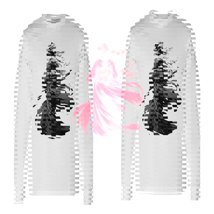 日本のサムライ フローラルウォリアーフラワー 桜 長袖Tシャツ
