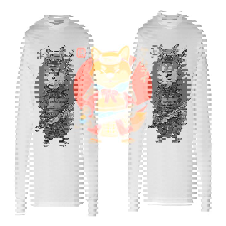 日本の侍犬 柴戦士 浮世サムライ バックプリント 長袖Tシャツ