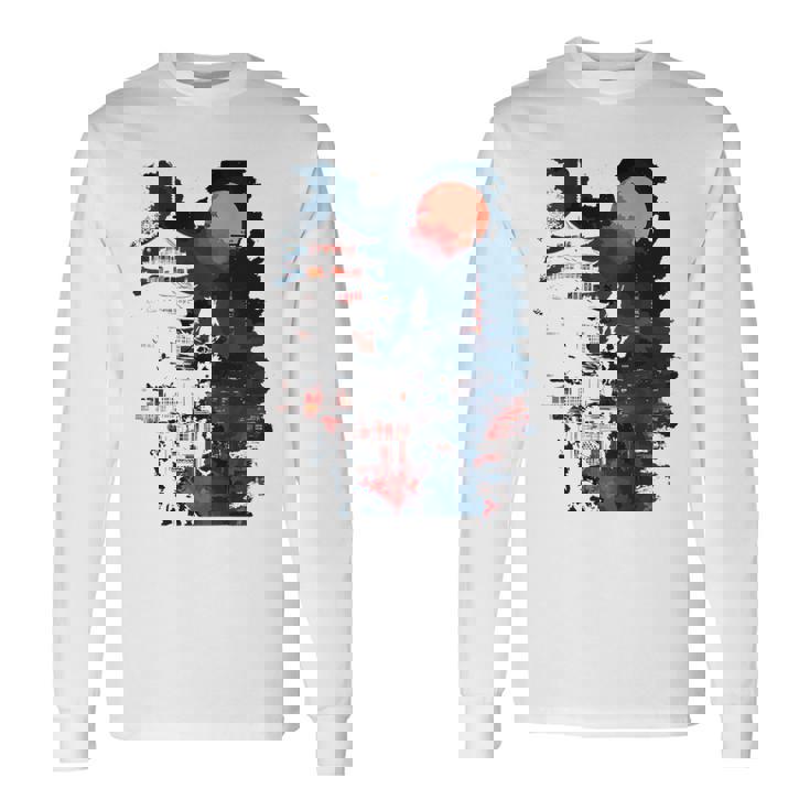 日本の忍者バックプリント。 長袖Tシャツ