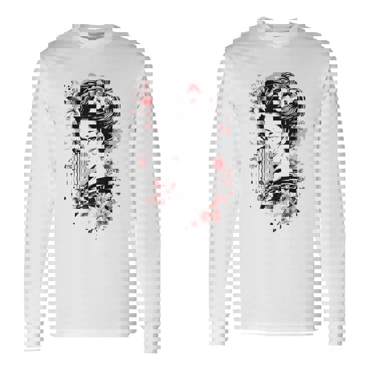 日本の芸者アートグラフィックtシャツ メンズ レディース キッズ 長袖Tシャツ