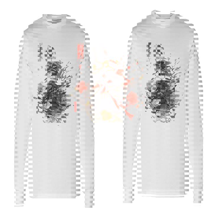 日本アート うさぎ 忍者 浮世絵 アニメスタイル サムライラビット 長袖Tシャツ