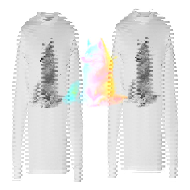 日本スピッツ 犬 モチーフ ペットアート 日本スピッツ 長袖Tシャツ