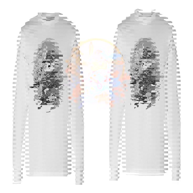 日本美術 うさぎ 忍者 浮世絵 アニメ風 侍うさぎ 長袖Tシャツ