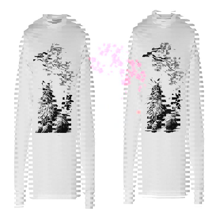 日本美術 メインクーン 猫 桜 桜 長袖Tシャツ