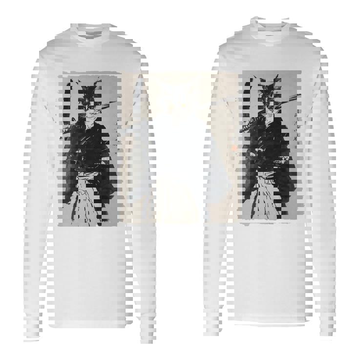 日本美術 猫 忍者 浮世絵 アニメ風 侍猫 長袖tシャツ 長袖Tシャツ