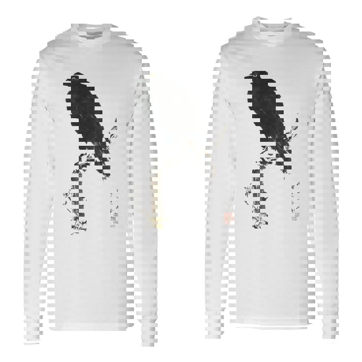 日本美術、浮世絵、河鍋暁斎、カラス 、レトロ、日本文化 長袖Tシャツ