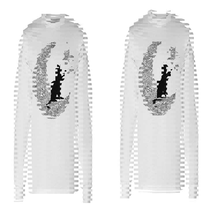 曼荼羅猫tシャツ レディース メンズ ユース 月と星 長袖Tシャツ