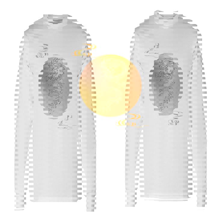 月と龍 満月 龍 長袖Tシャツ