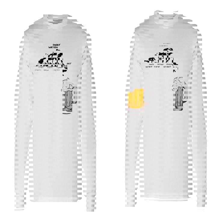 月曜日金曜日 スティックマン ビールウィークジャンプ エネルギー 皮肉 長袖Tシャツ