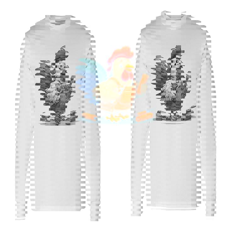 木彫りの鶏、かわいいデザイン 長袖Tシャツ