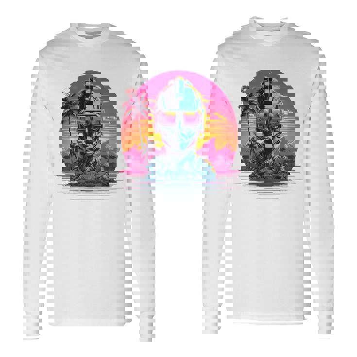 バックプリント 未来派 レトロ ヴェイパーウェーブ サイバーパンク 彫刻 長袖Tシャツ