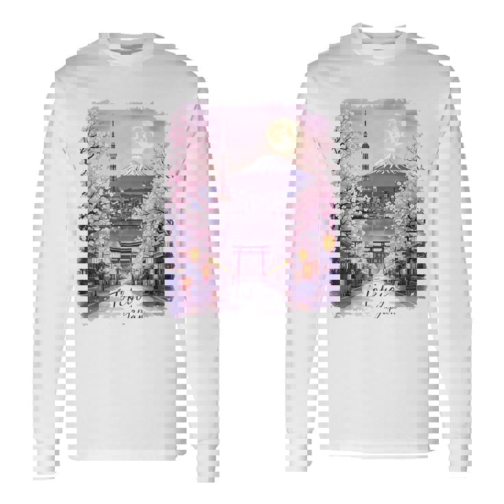 東京 日本 桜 夜景 お土産 長袖Tシャツ