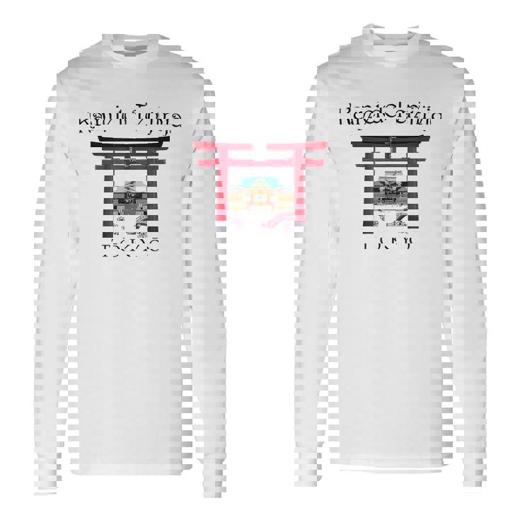 東京、手描き亀戸天神社、東京実業社、日本 長袖Tシャツ