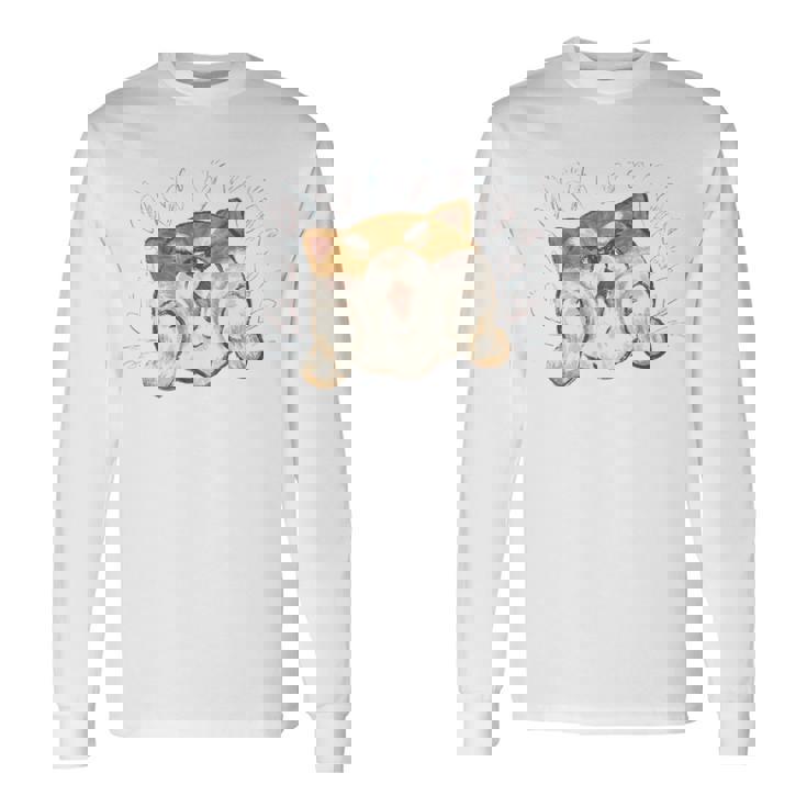 柴犬 かわいい いぬ 子犬 ペット おもしろ 動物 アート イラスト 長袖tシャツ 長袖Tシャツ