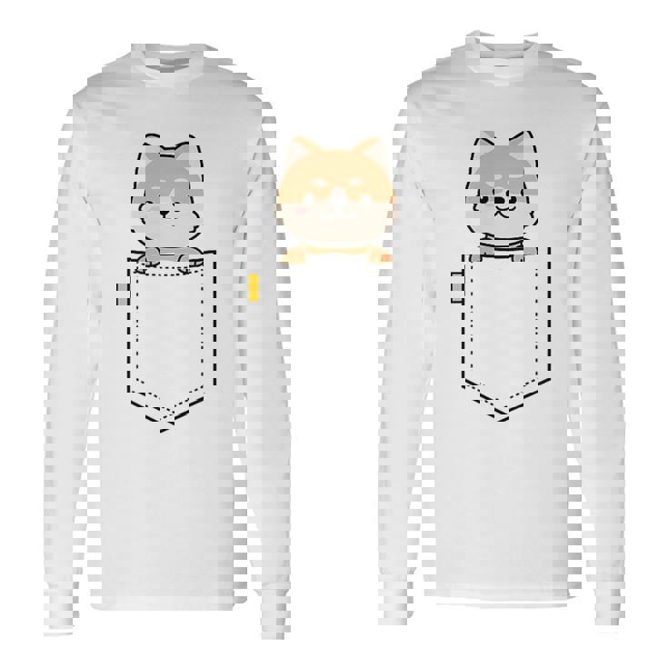 柴犬 しばいぬ 子柴 柴犬子犬 ワンポイント ポケット デザイン かわいい おもしろ 可愛い 犬飼い 犬好き 長袖Tシャツ