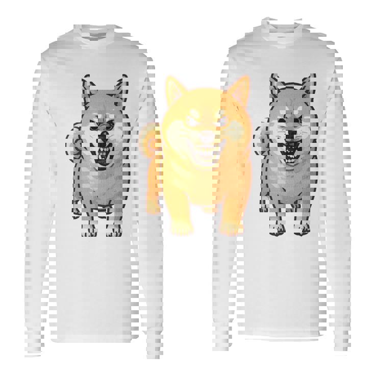 柴犬 犬 ムキッ ムキ顔 水彩 我慢の限界 怒る犬 イラスト おもしろ 長袖tシャツ 長袖Tシャツ