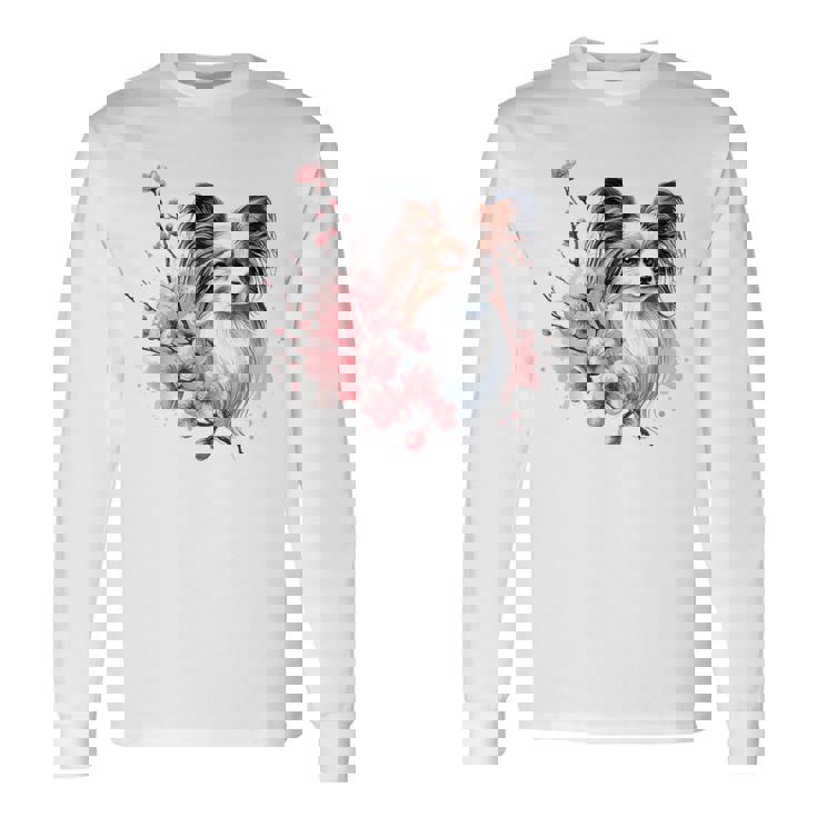 桜 水彩パピヨン 長袖Tシャツ