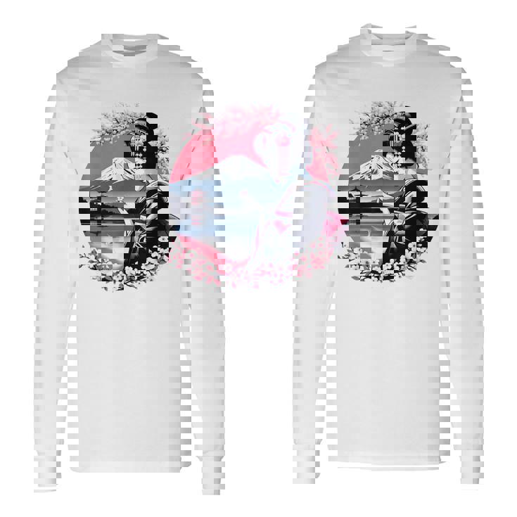 桜 さくら 芸者 富士山 日本のグラフィック 長袖Tシャツ