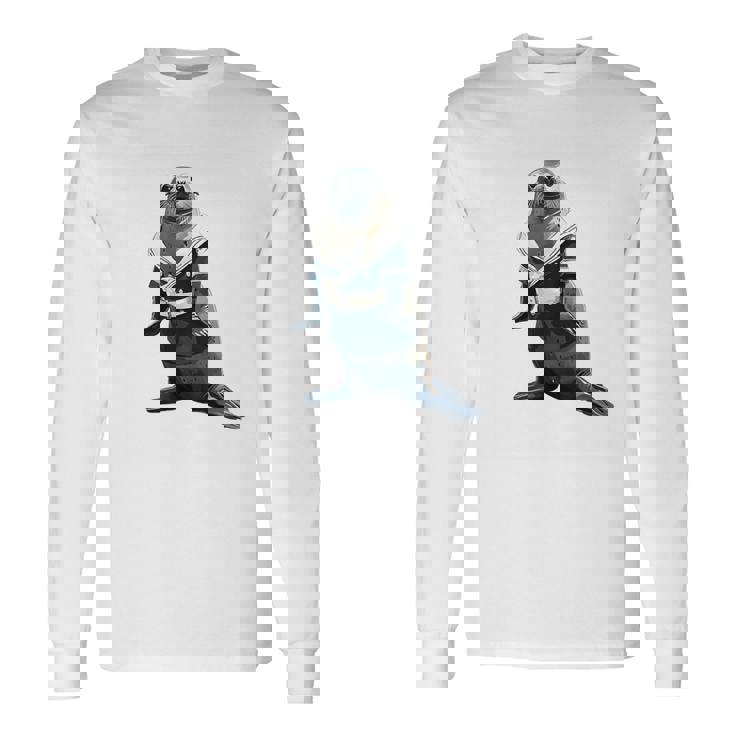 楽しいセーラー服のユーモラスなアザラシ 長袖Tシャツ