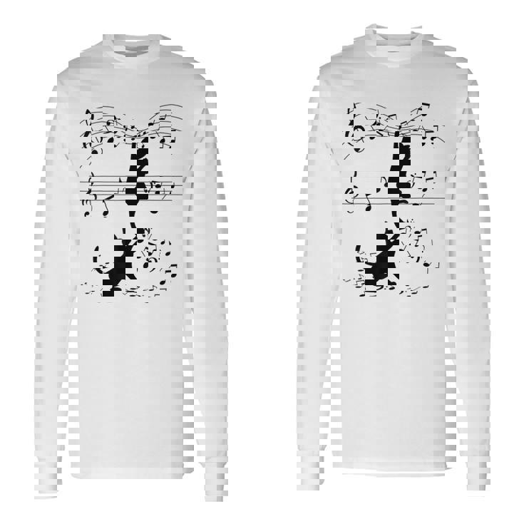 楽譜で遊ぶ面白い猫 長袖Tシャツ