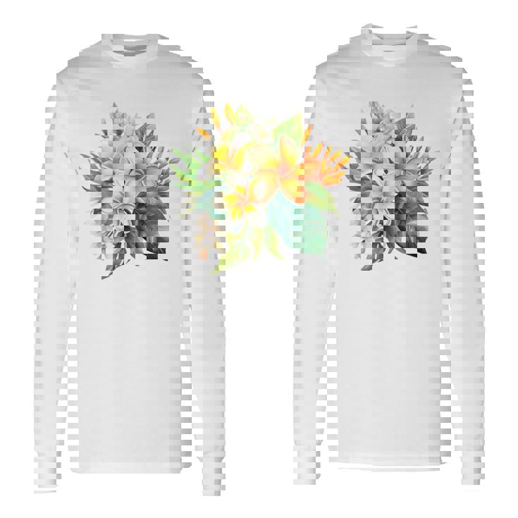 水彩 プルメリア ブーケ シャツ ハワイアン トロピカル フローラル 長袖Tシャツ ギフトのアイデア