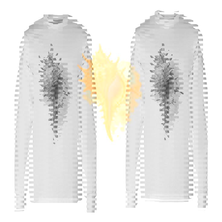 水彩 ムレックス 貝殻 貝殻 ハンティング ビーチコーミング 長袖Tシャツ