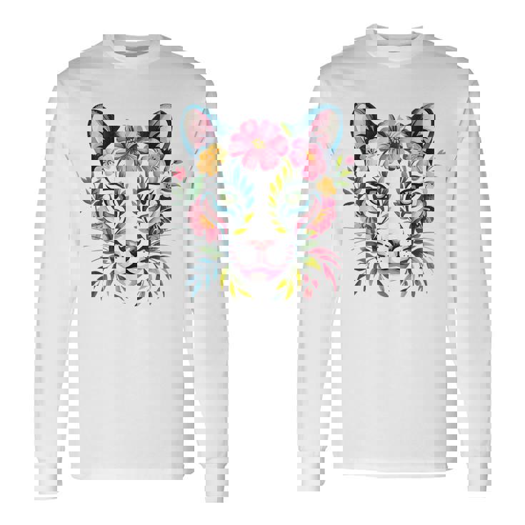 水彩ファンタジー風プーマの花 長袖Tシャツ